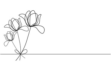Continuous line drawing of rose flower. One line art concept of beautiful floral for love greeting. Vector illustration, outline, drawing, black, leaf, line, contour, illustration, isolated, vector.