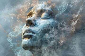 Dreamy Face Emerging from Smoke.