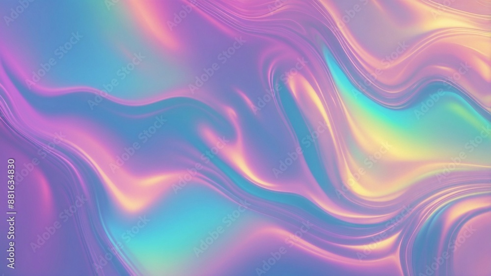 Wall mural holographic background with fluid and vibrant pastel colors creating a smooth and wavy pattern.
