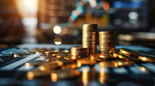 Economy finance and investment background coin and graph