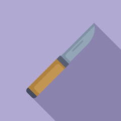 Opened folding penknife is lying on a purple background, casting a long shadow