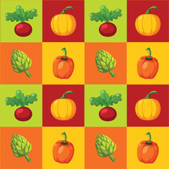 A vibrant pattern of various vegetables