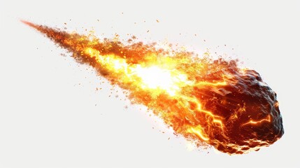 A glowing meteor with a tail of red-hot flames on white background