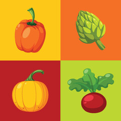 Four vegetables in a vibrant grid layout