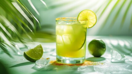 Lime Drink with Ice and Sugar Rim