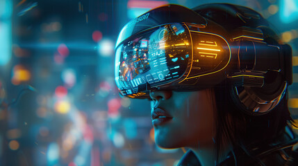 Close up of a woman wearing a virtual reality headset
