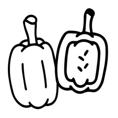 Hand drawn black and white color of  bell pepper design isolated on trantransparent background. Vector illustration. 
