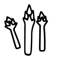 Hand drawn black and white color of  asparagus design isolated on trantransparent background. Vector illustration. 
