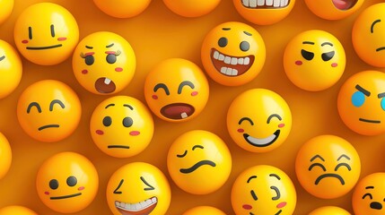 Obraz premium Emotional Yellow Emoji Expressions Poster Banner: Psychological Health and Mood Representation