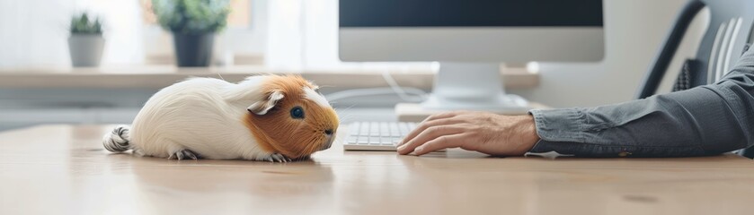 Fototapeta premium Guinea Pig Office Companion: A Rodent's Guide to Computing