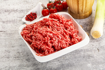 Minced beef meat in the bowl