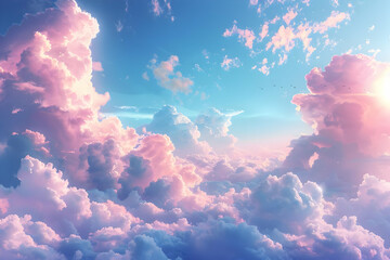 Pink and Blue Sky with Clouds Illustration