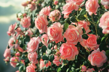 Obraz premium A Beautiful Bloom of Pink Roses in a Vibrant Garden