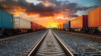 Fototapeta premium cargo freight train with container boxes. concept of export import of trade goods