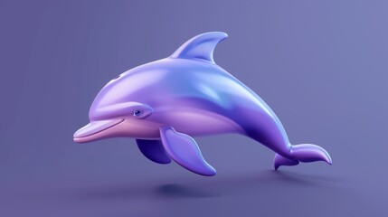 Fototapeta premium Adorable purple dolphin icon featuring a cheerful smile and realistic 3D effects. This playful marine mammal swims with graceful fins and tail, ready to conquer the deep blue sea.