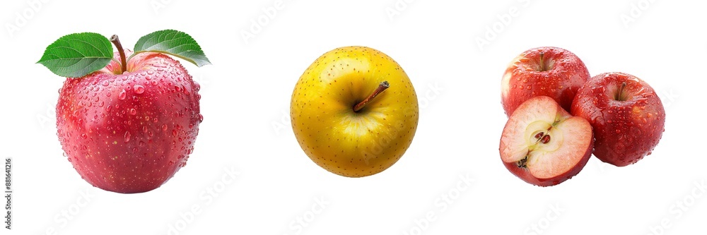 Wall mural Collection of apple isolated on transparent background. Generated AI.