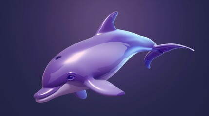 Fototapeta premium Adorable purple dolphin icon featuring a cheerful smile and realistic 3D effects. This playful marine mammal swims with graceful fins and tail, ready to conquer the deep blue sea.