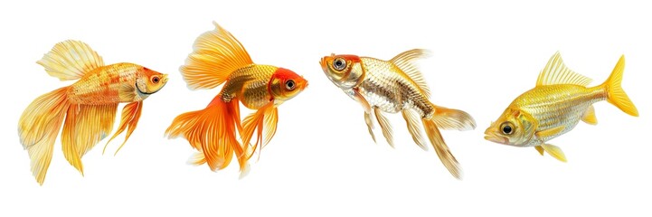 Fototapeta premium Collection of goldfish isolated on transparent background. Generated AI.