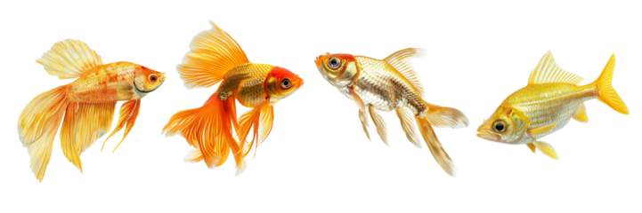 Collection of goldfish isolated on transparent background. Generated AI.