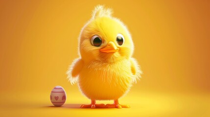 Fototapeta premium Adorable yellow chick, a baby chicken boy ready for Easter celebrations. This 3D icon is a realistic vector illustration, capturing the charm of this fluffy character.