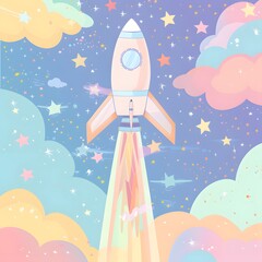 rocket launch on space vector illustration