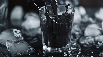Separate on black milk goes into a glass with ice cubes