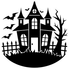 Halloween Haunted house silhouette, scene of ghost mansion. Vector illustration
