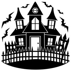 Halloween Haunted house silhouette, scene of ghost mansion. Vector illustration