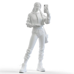 Obraz premium White 3d model rendering of pretty woman with cell phone isolated on white background 