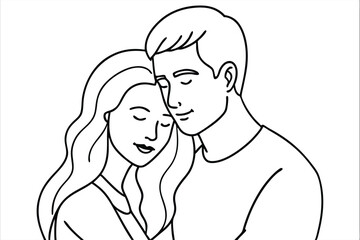 Couple Hugging Line Art Tender Lovers Illustration