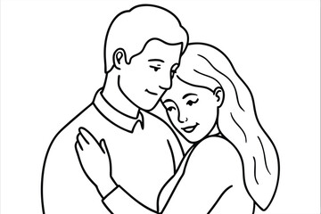 Couple Hugging Line Art Timeless Embrace Artwor