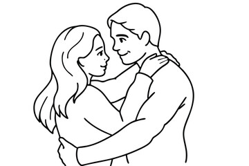 Couple Hugging Line Art Affectionate Lovers Artwork