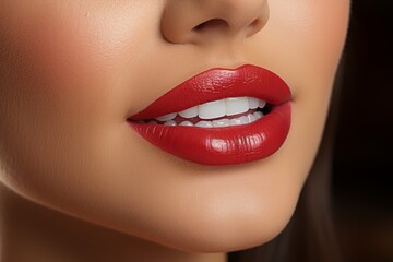 Fototapeta premium Close up of a stunning woman with a radiant smile highlighting her beautiful and plump lips