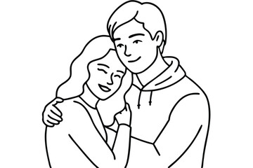 Couple Hugging Line Art Cherished Pair Illustration