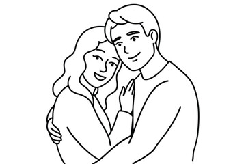 Couple Hugging Line Art Cozy Embrace Illustration