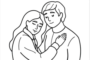 Couple Hugging Line Art Embracing Duo Drawing