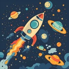 rocket launch on space vector illustration