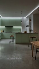 Fototapeta premium Kitchen with Green Cabinets and White Walls