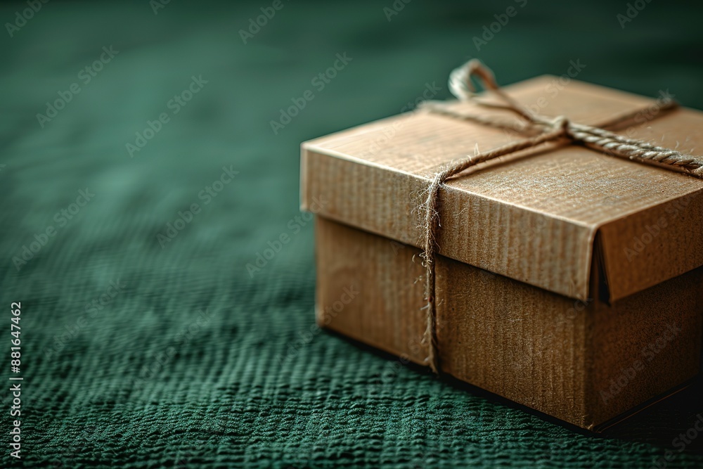 Poster a brown cardboard box with a string tied to it