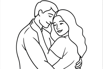 Couple Hugging Line Art Heartfelt Connection Drawing