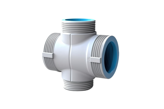 The Elegance of a White Ball Valve With a Blue Handle on White or PNG Transparent Background.