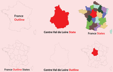 Centre Val de Loire map vector of france, Centre Val de Loire line map, Centre Val de Loire with city map, Centre Val de Loire outline map