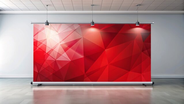 Vertical Retractable Red Business Roll Up Banner Abstract Background for Presentation Conference Forum Exhibition Display X-Stand Design Layout.