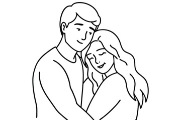 Couple Hugging Line Art Loving Embrace Desig