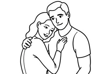 Couple Hugging Line Art Loving Embrace Illustration