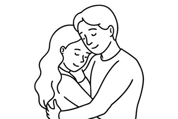 Couple Hugging Line Art Loving Pair Artwork