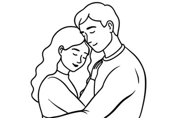 Couple Hugging Line Art Romantic Moment