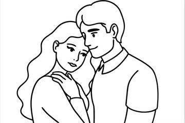 Couple Hugging Line Art Romantic Silhouette Drawing