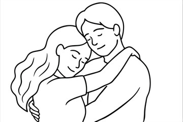 Couple Hugging Line Art Simple Lovers Drawing