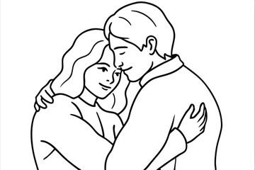 Couple Hugging Line Art Soulmates Embrace Desig